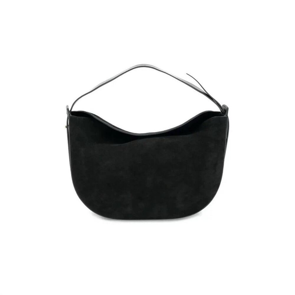 Women's Black Genuine Suede Crossbody Hobo Bag magnet closure w adjustable strap